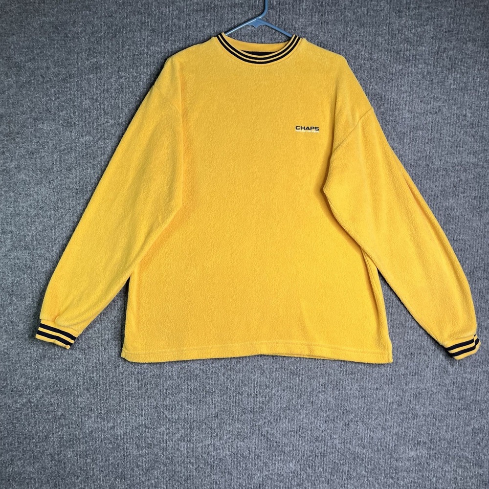 Vintage Chaps Ralph Lauren Sweatshirt Men's Small Yellow Fleece Pullover Logo‎